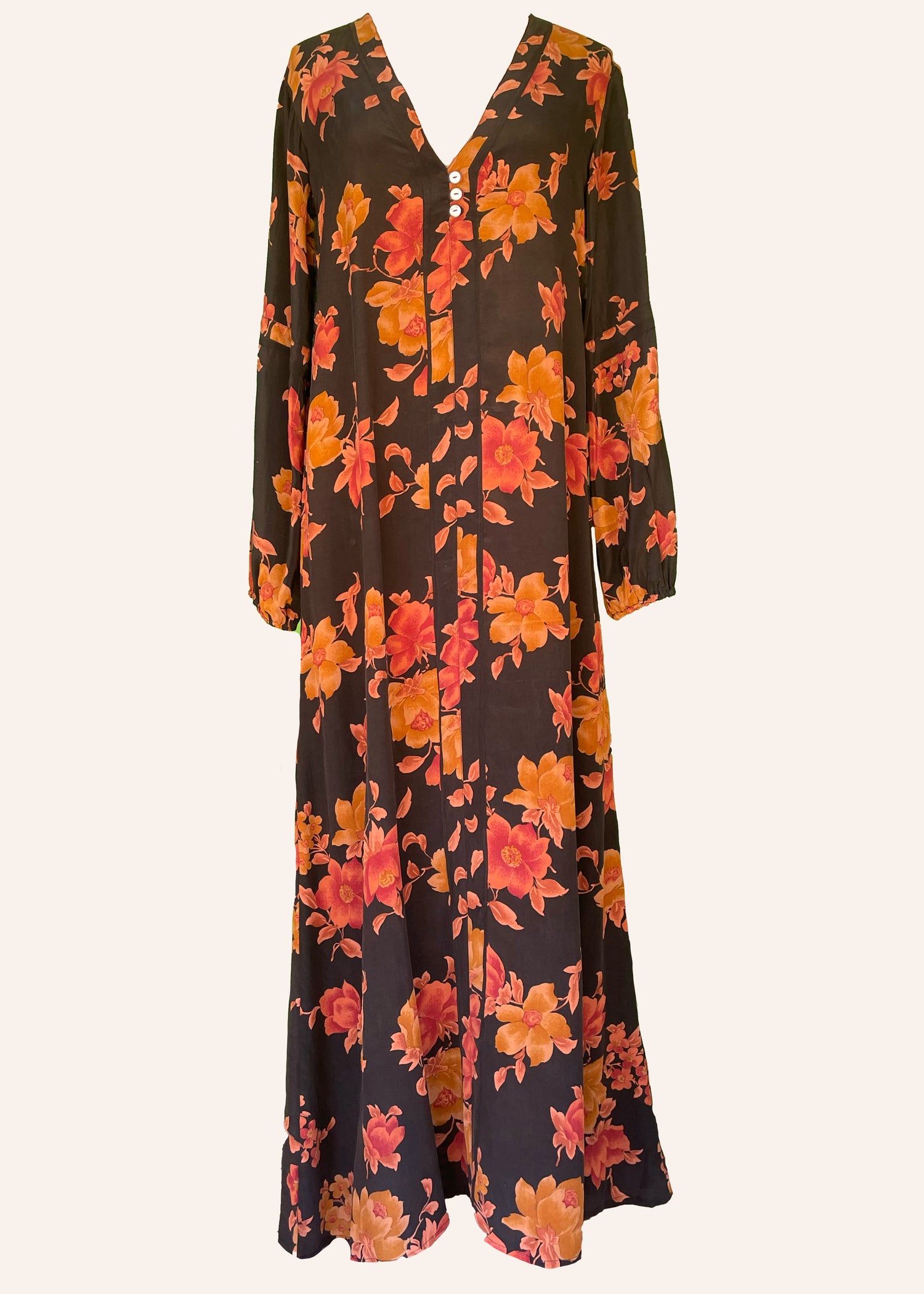 Zea Silk Crepe Kaftan Maxi Dress ~  Oriole S