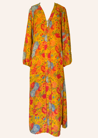 Zea Silk Crepe Kaftan Maxi Dress ~  Mimosa S