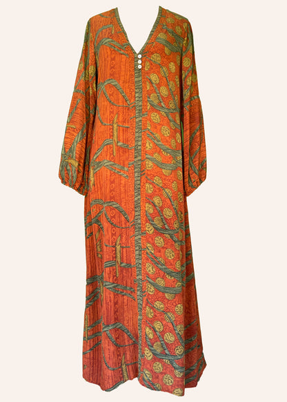 Zea Silk Crepe Kaftan Maxi Dress ~  Cayenne S