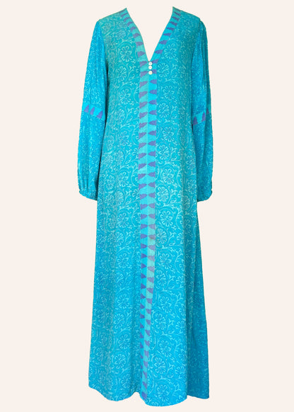 Zea Silk Crepe Kaftan Maxi Dress ~ Bluebird S
