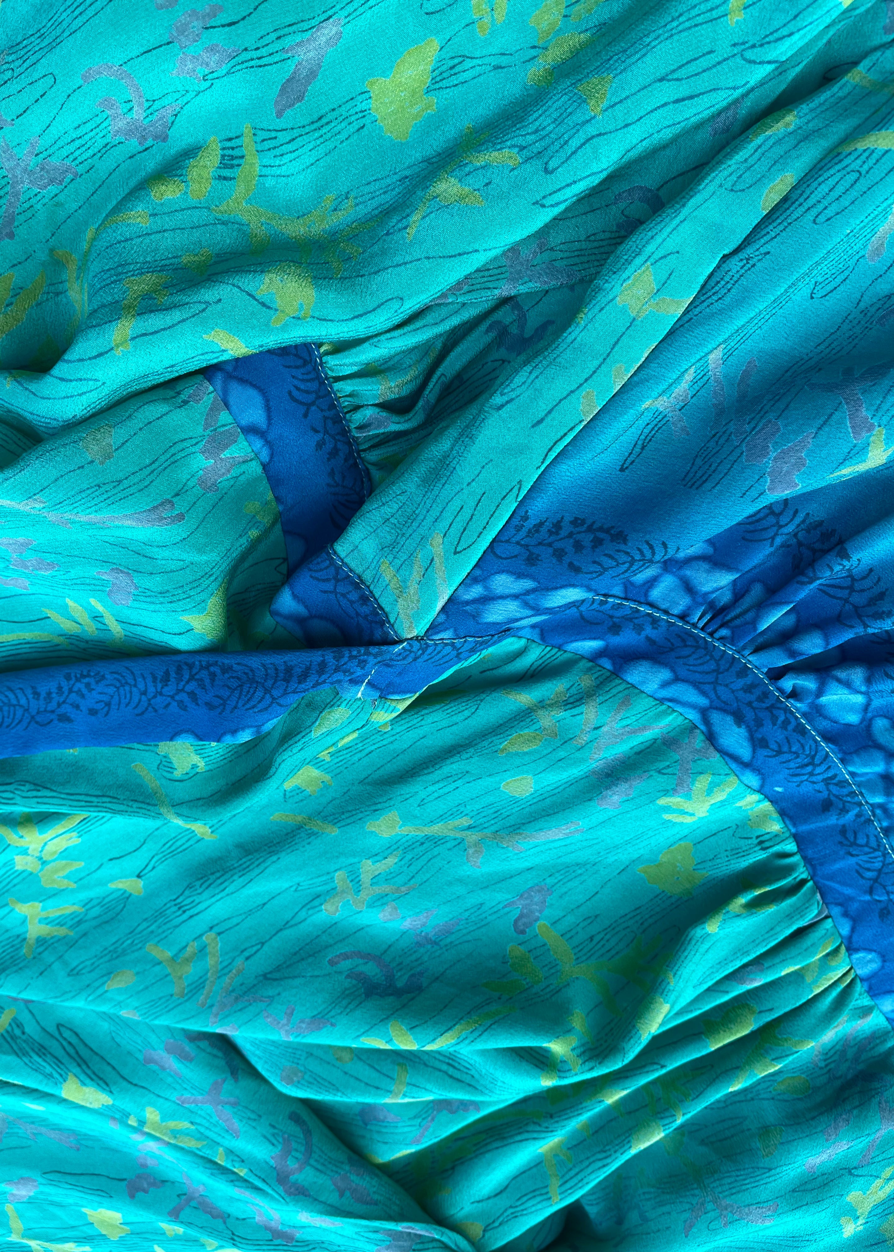 Caladium Silk Wrap Dress ~ Aquamarine S