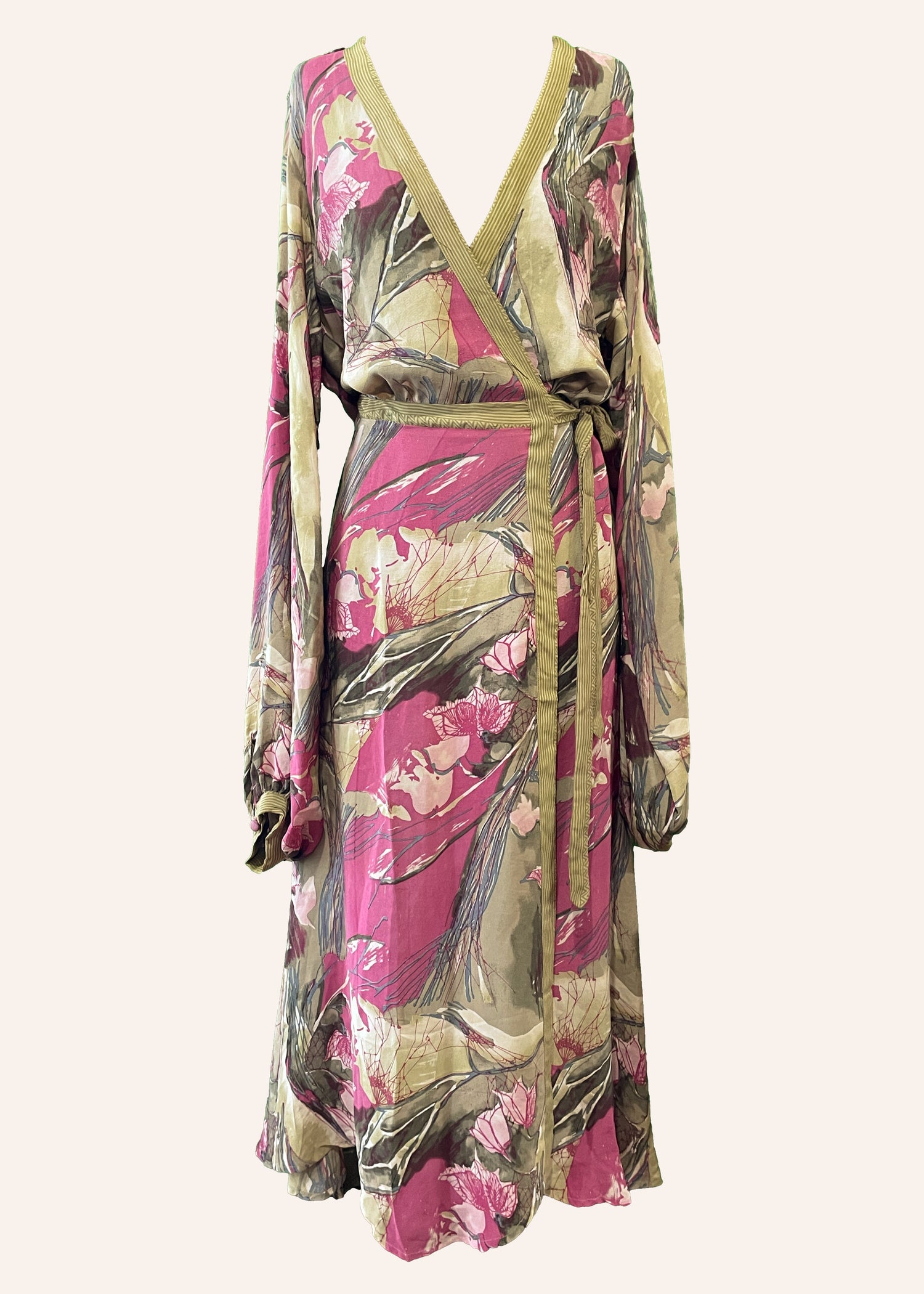 Caladium Wrap Silk Dress ~  Taos XL