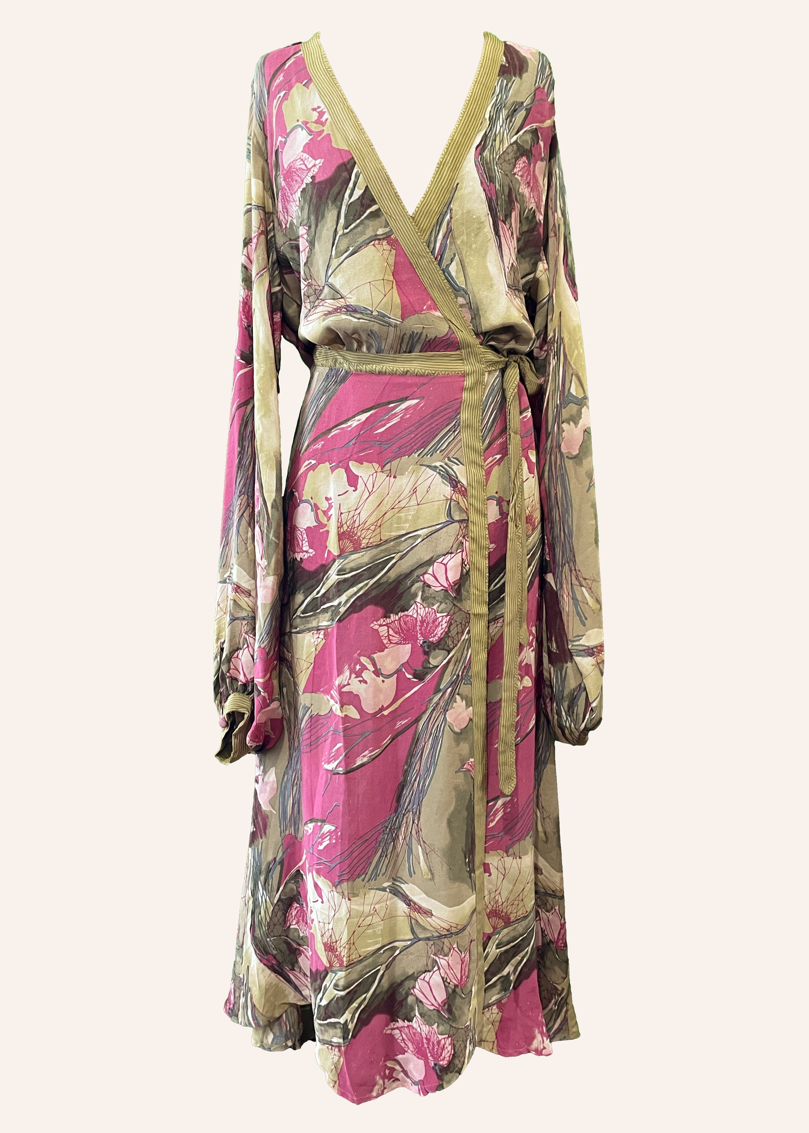 Caladium Wrap Silk Dress ~  Taos XL