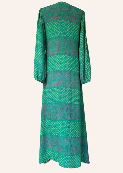 Zea Silk Crepe Kaftan Maxi Dress ~  Emerald XS