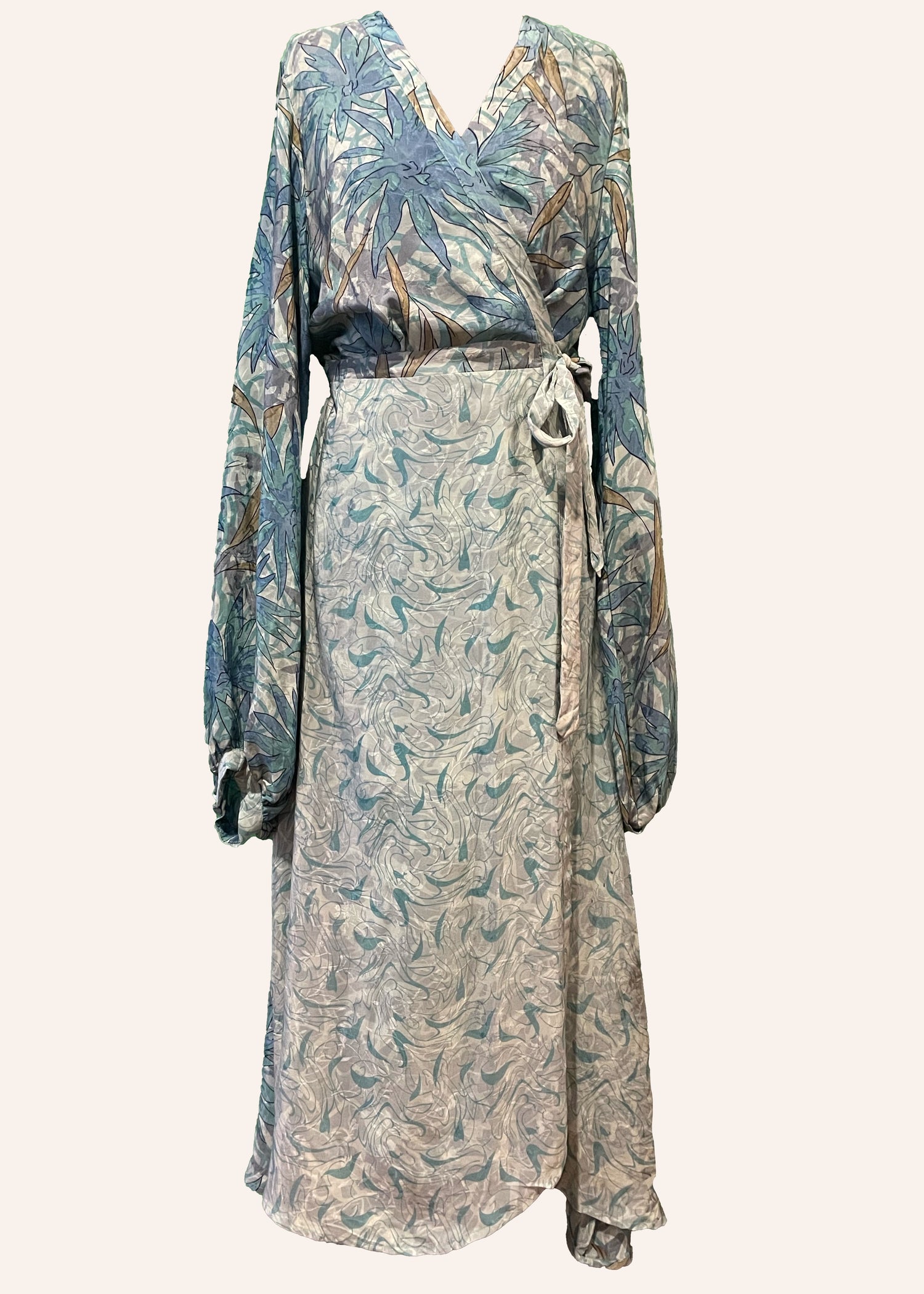 Caladium Wrap Silk Dress ~  Havana XL
