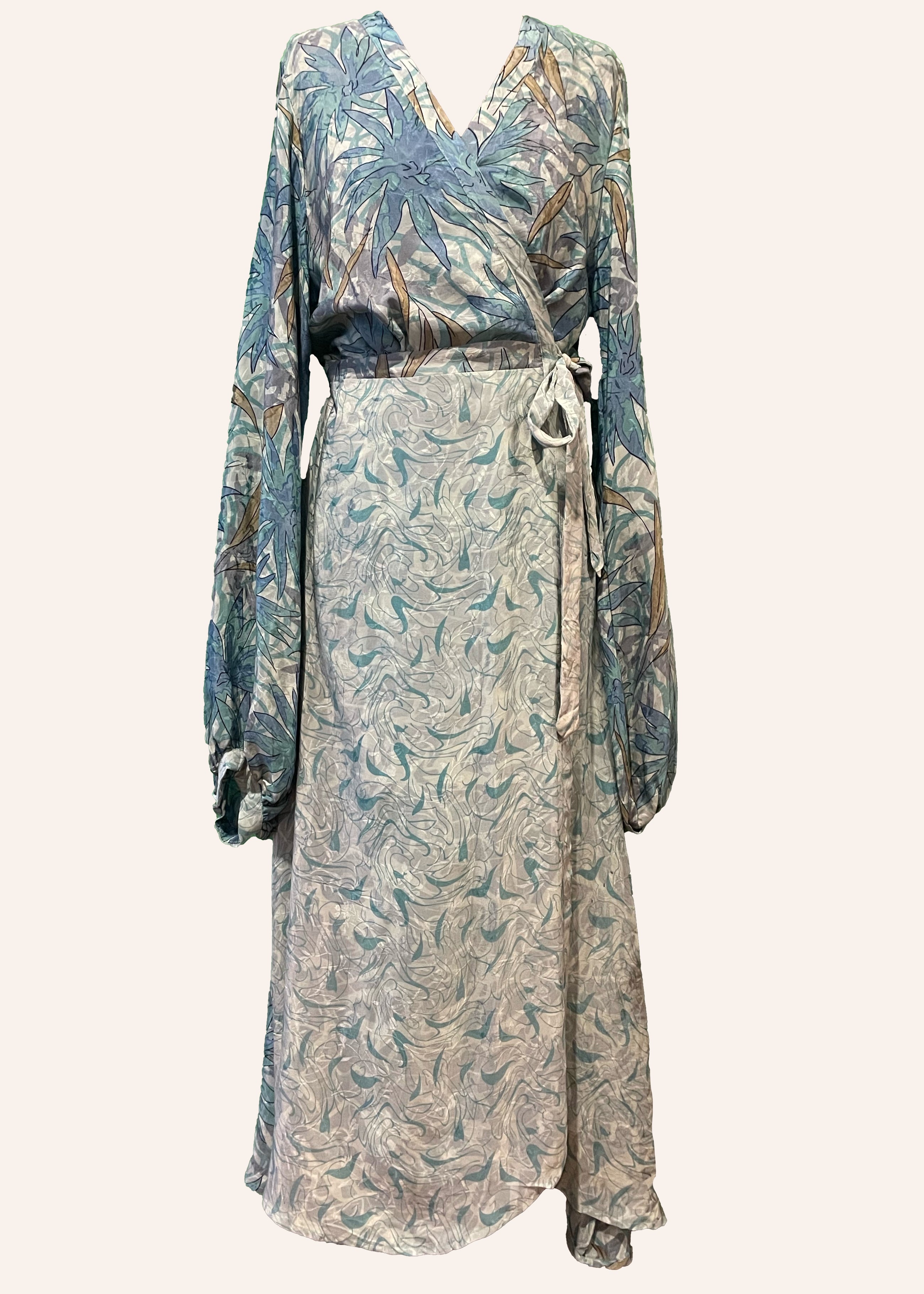Caladium Wrap Silk Dress ~  Havana XL