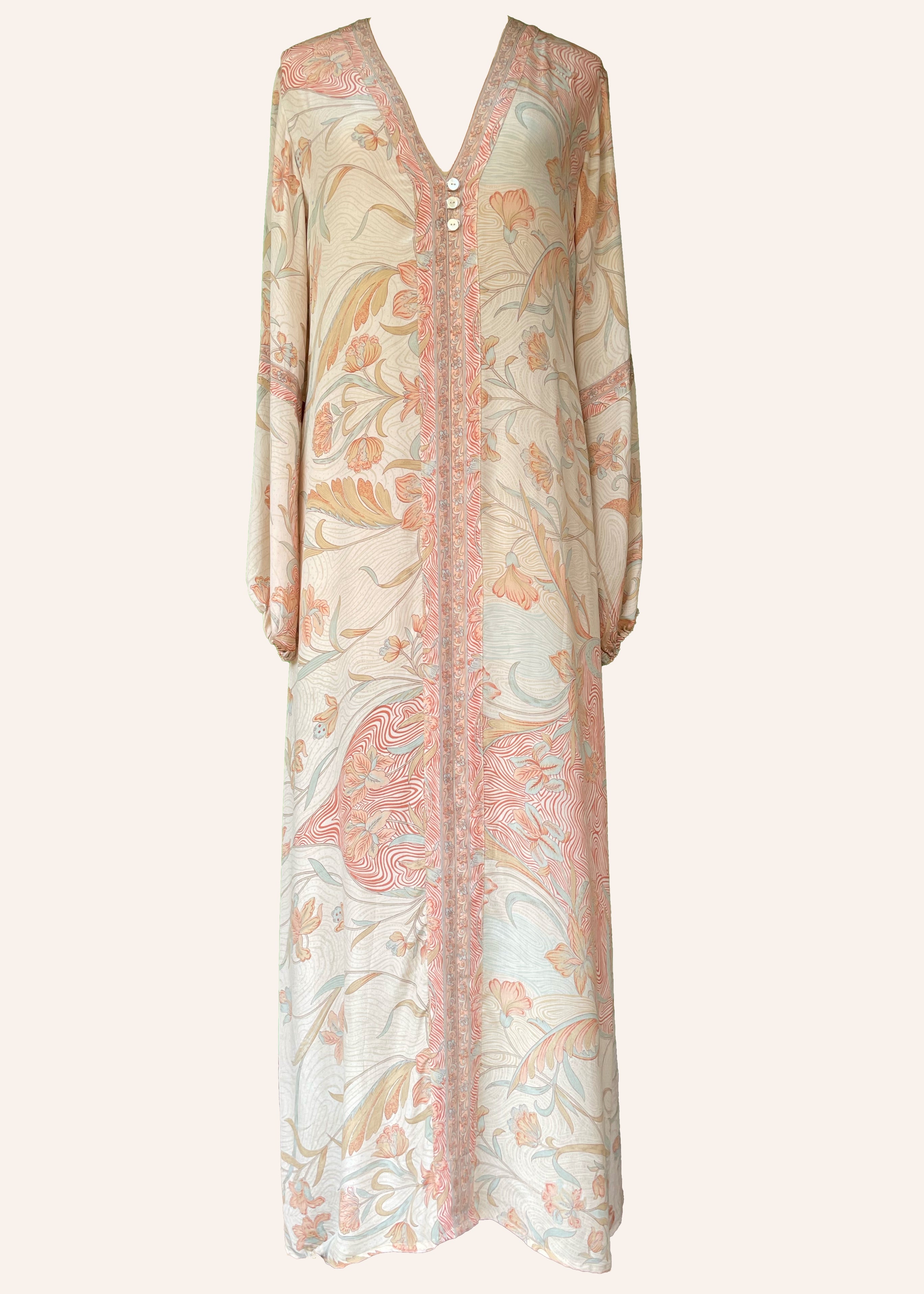 Zea Silk Crepe Kaftan Maxi Dress ~   Seashell XS