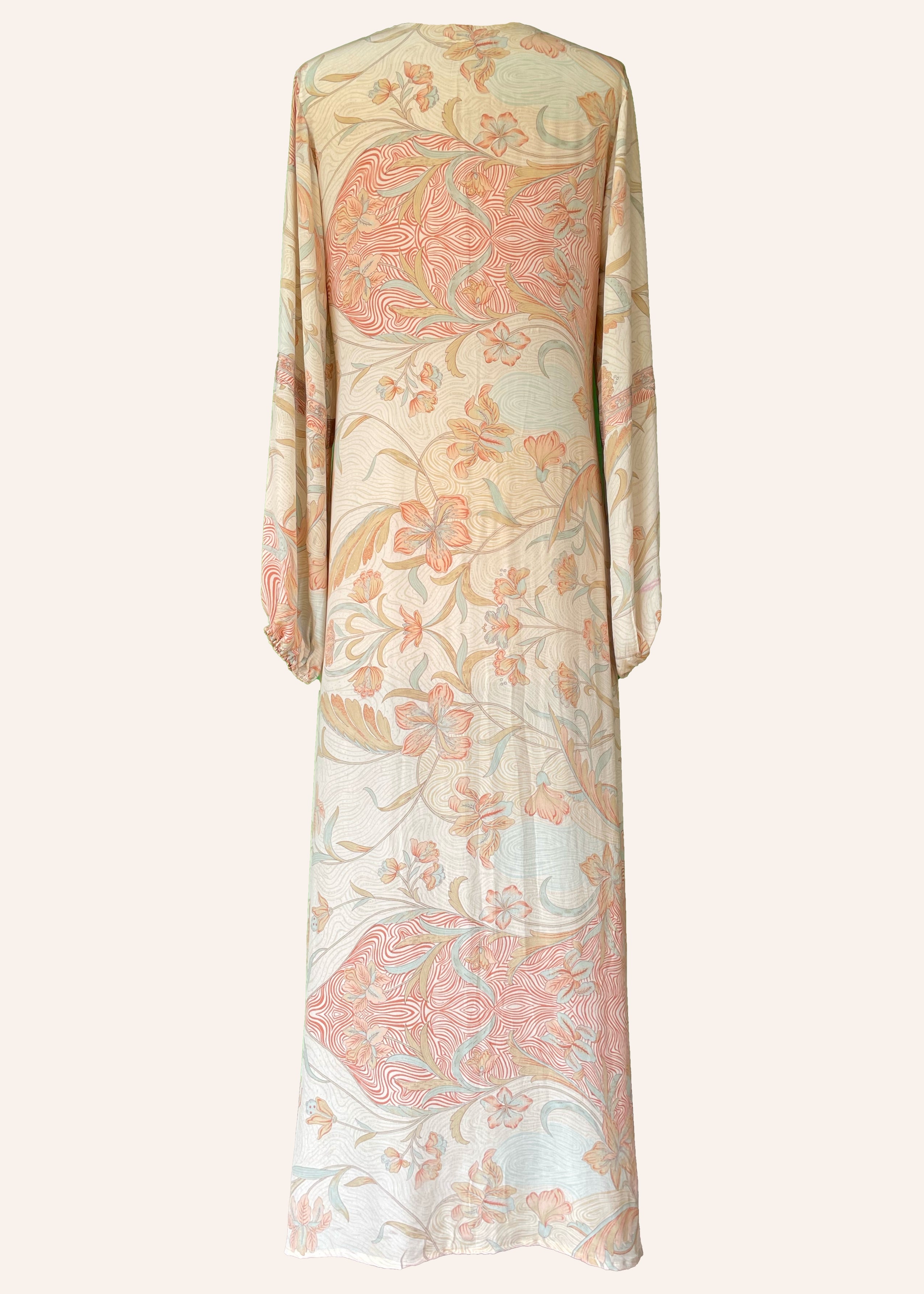 Zea Silk Crepe Kaftan Maxi Dress ~   Seashell XS