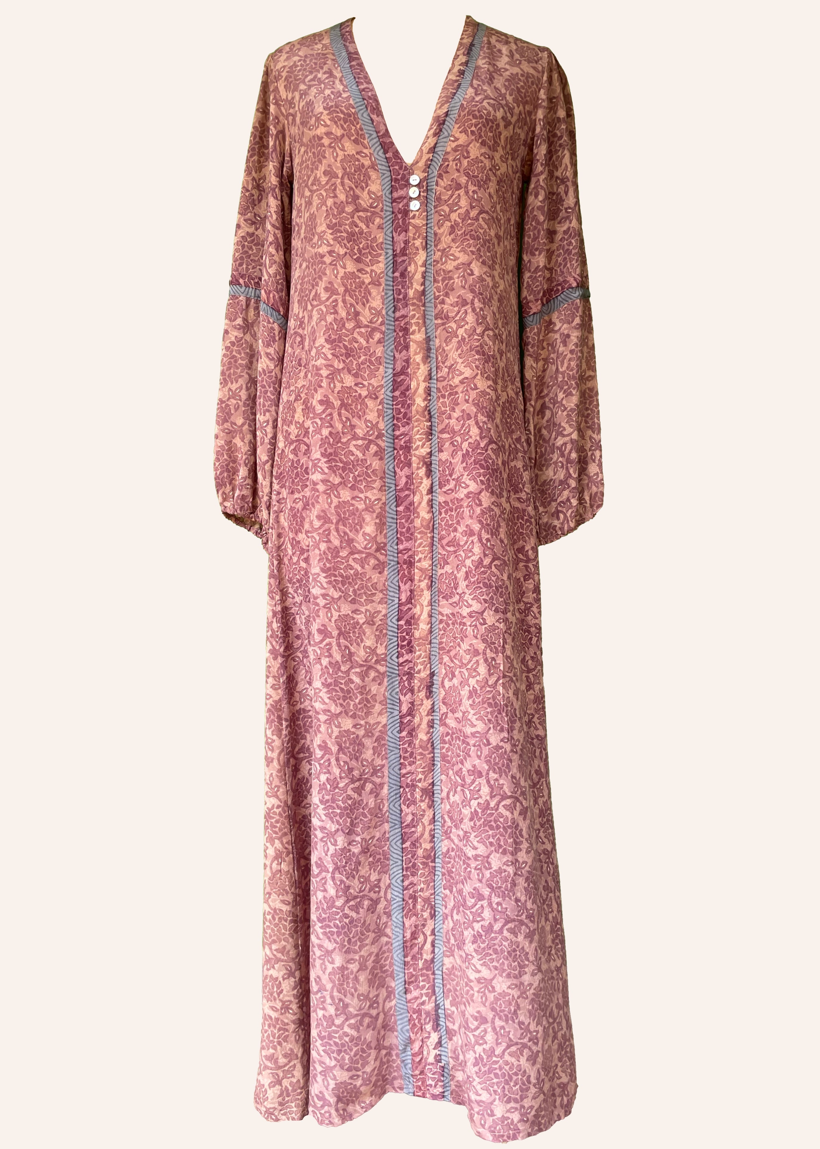 Zea Silk Crepe Kaftan Maxi Dress ~  Quartz XS