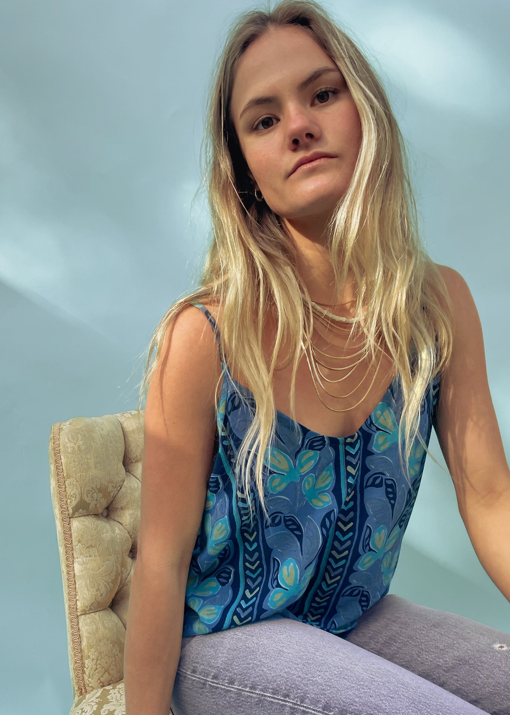 Reseda Silk Crepe Camisole Top ~ Brook XL