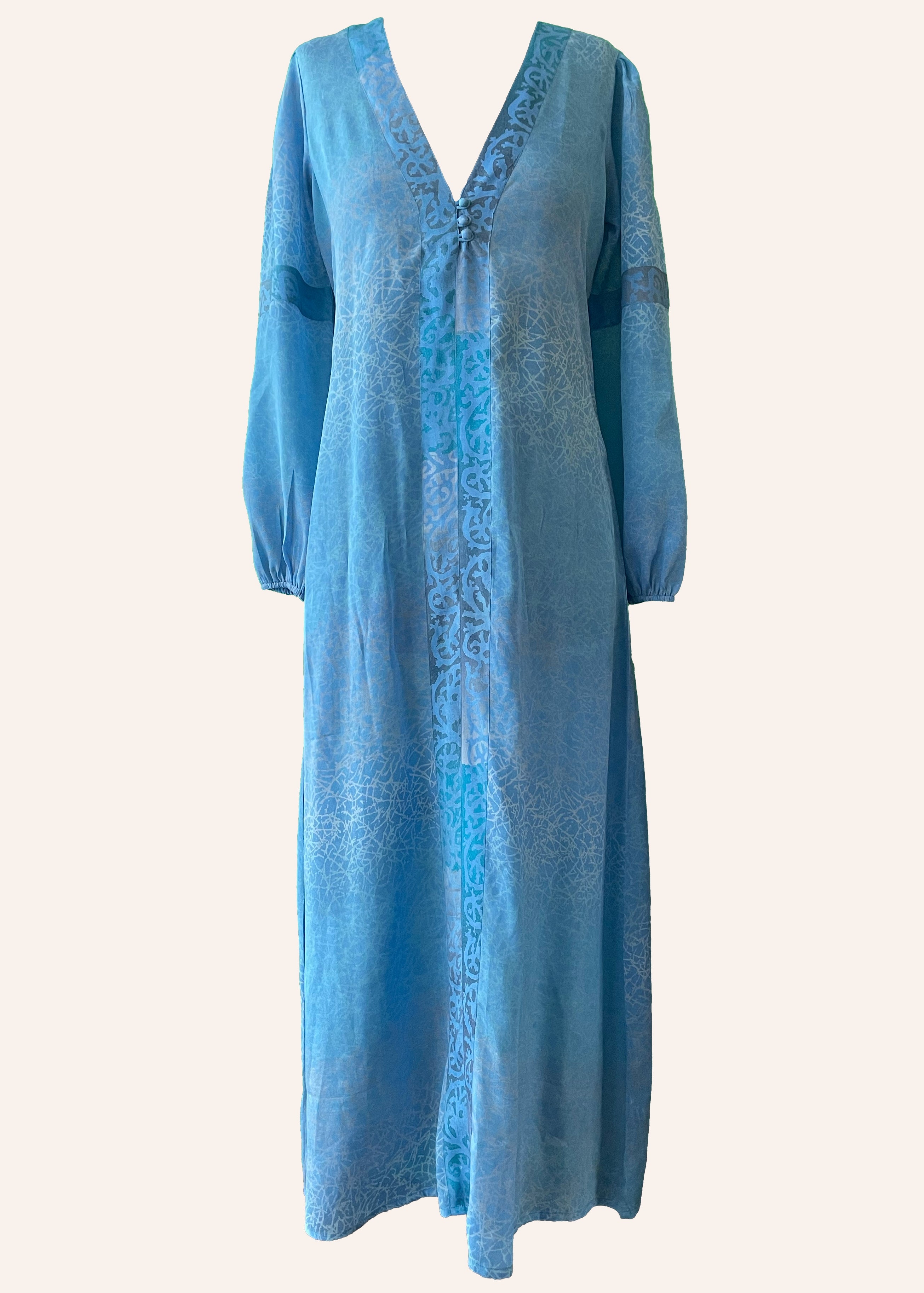 Zea Silk Crepe Kaftan Maxi Dress ~ Icicle S