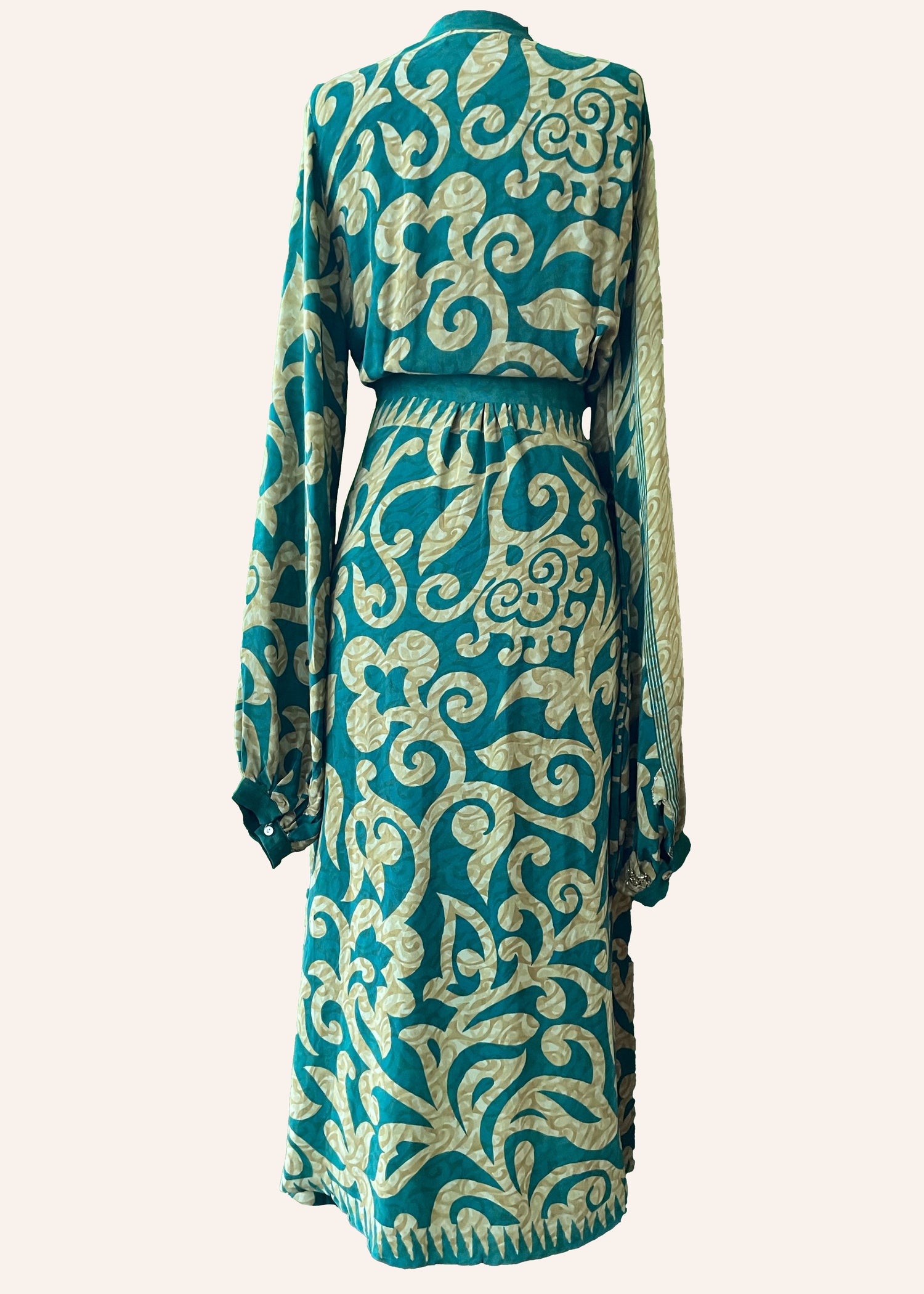 Caladium Wrap Silk Dress ~ Emerald XL