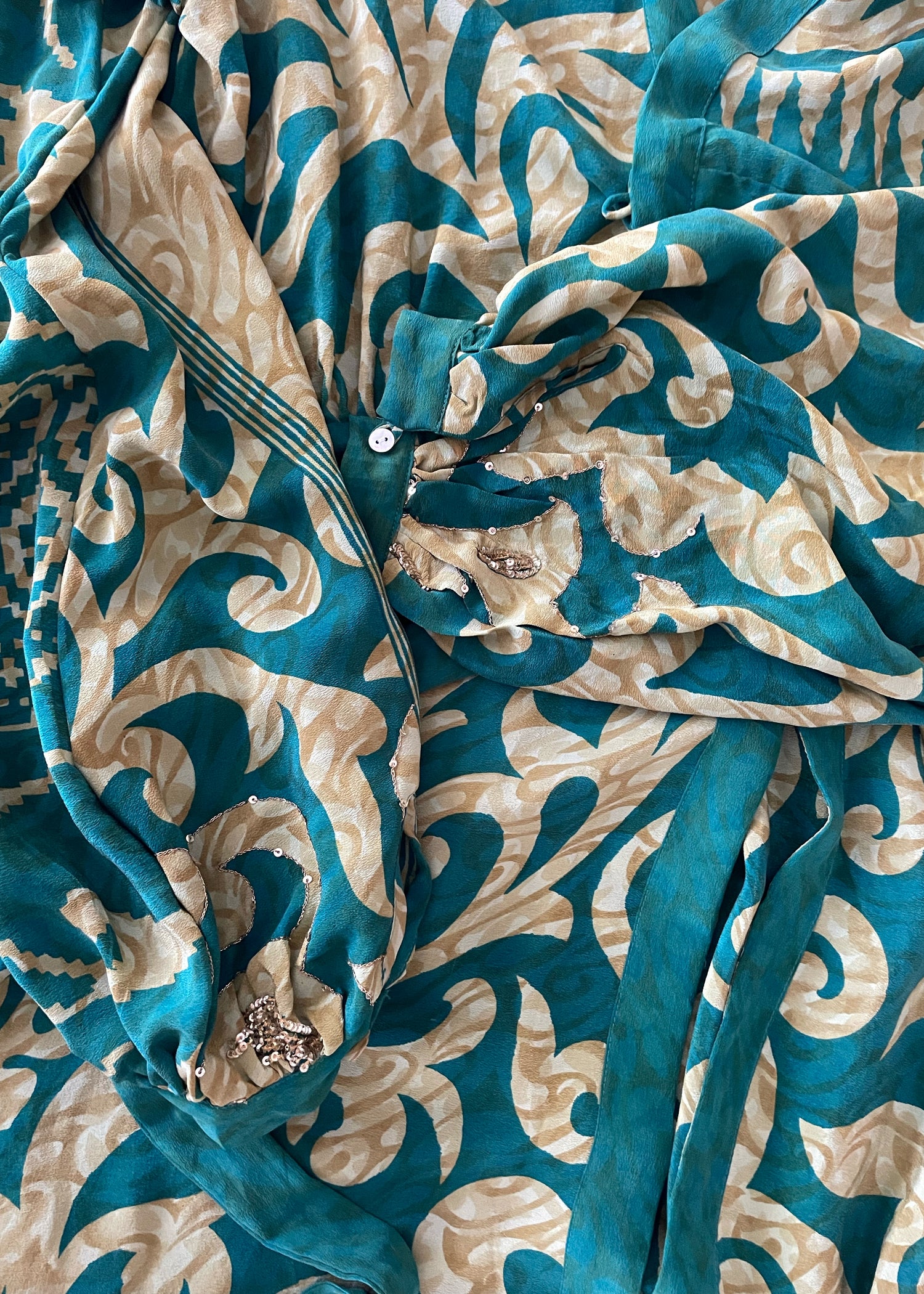 Caladium Wrap Silk Dress ~ Emerald XL