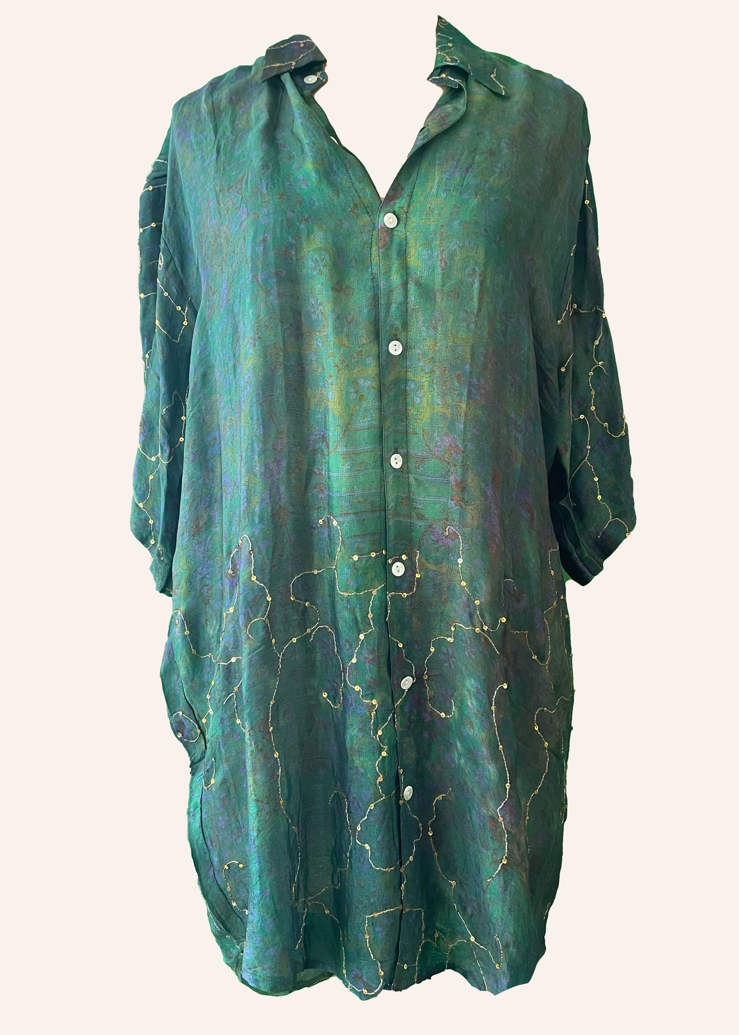Astralagus Silk Crepe Oversized Shirt ~ Fern