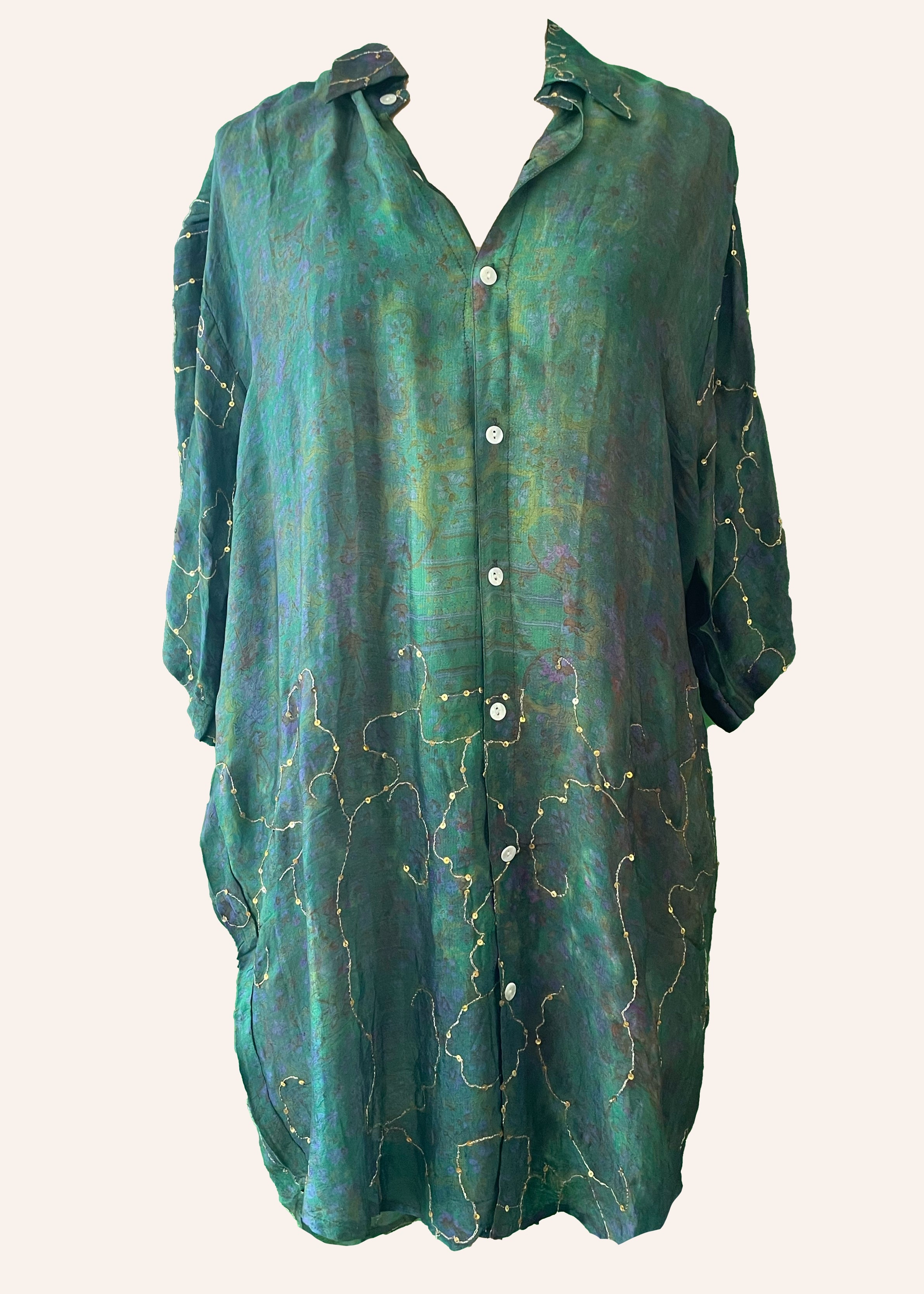 Astralagus Silk Crepe Oversized Shirt ~ Fern