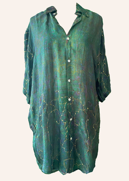 Astralagus Silk Crepe Oversized Shirt ~ Fern
