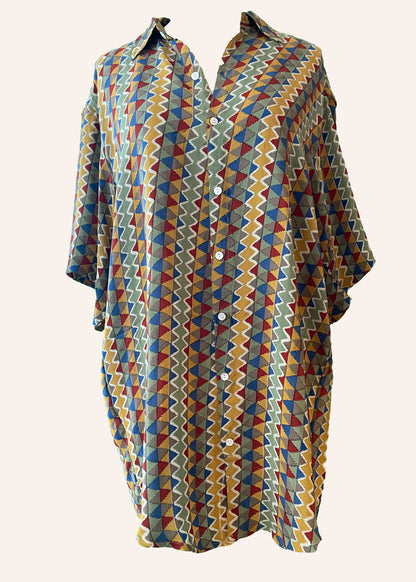 Astralagus Silk Crepe Oversized Shirt ~ Harlequin