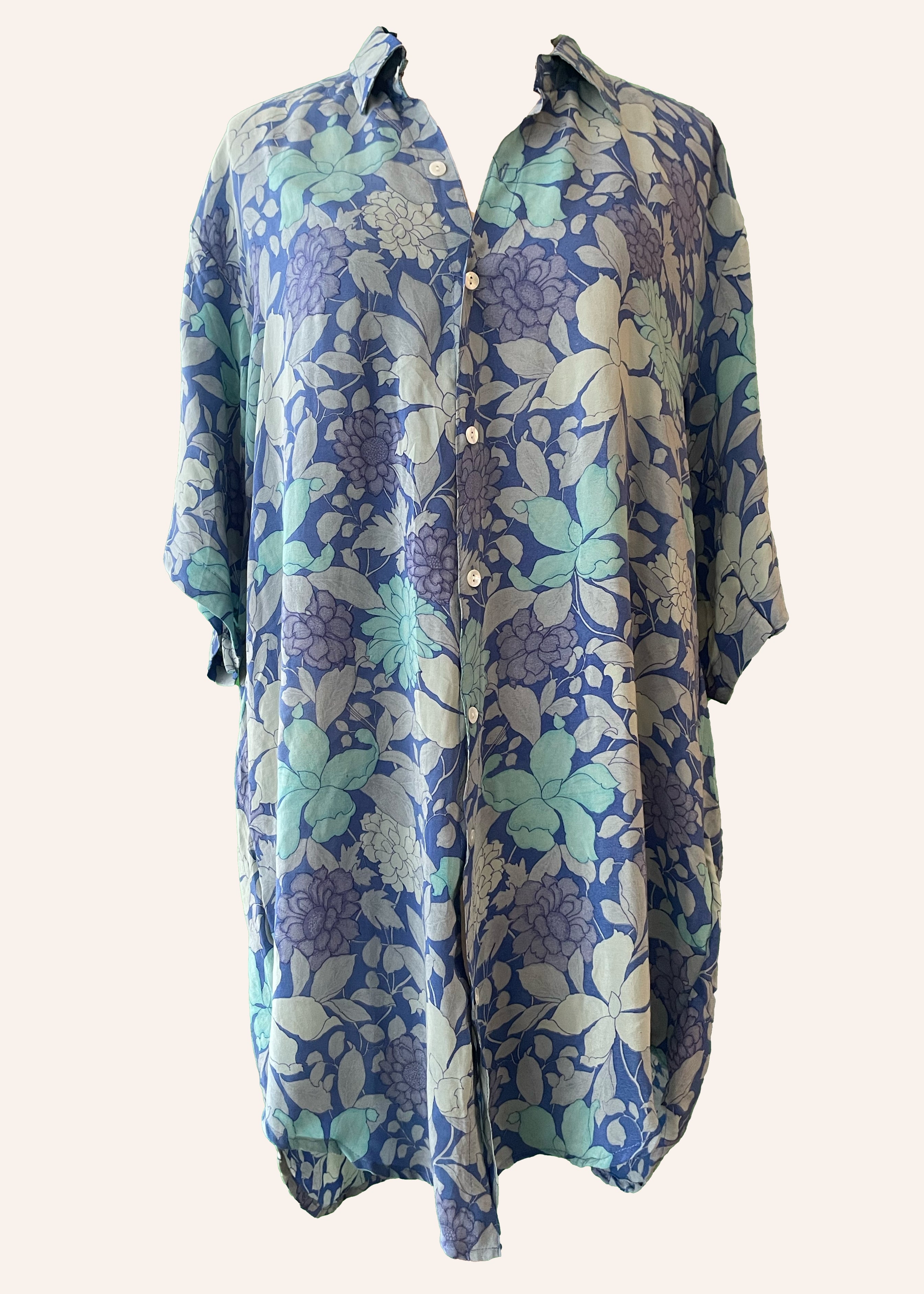 Astralagus Silk Crepe Oversized Shirt ~ Fjord