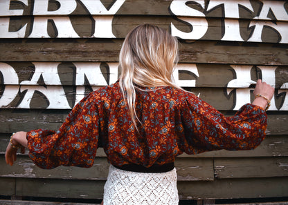 Aster Block-Print Indian Cotton Blouse ~ Plum