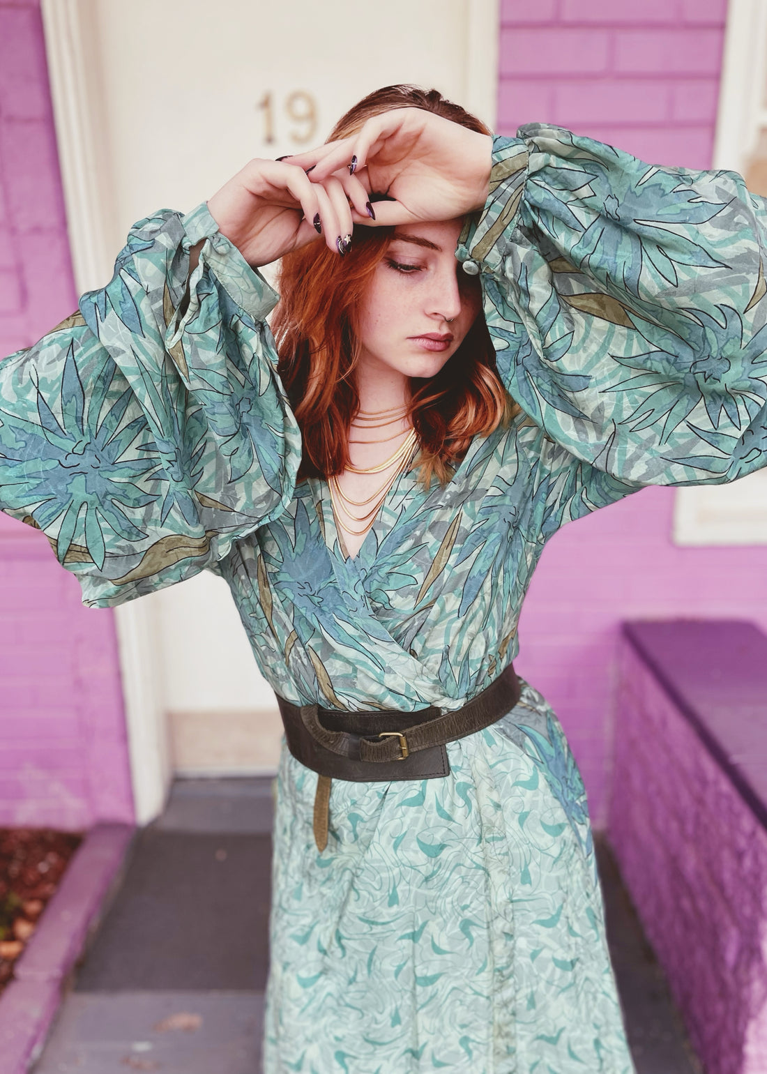 Caladium Wrap Silk Dress ~  Havana XL