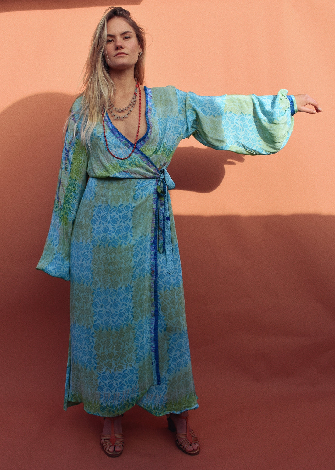 Caladium Wrap Silk Dress ~ Neptune XL