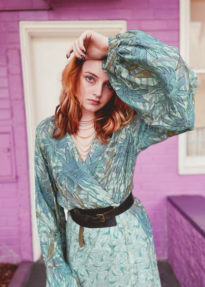 Caladium Wrap Silk Dress ~  Havana XL