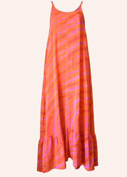 Eustoma Silk Crepe Swing Maxi Dress ~ Sunset M