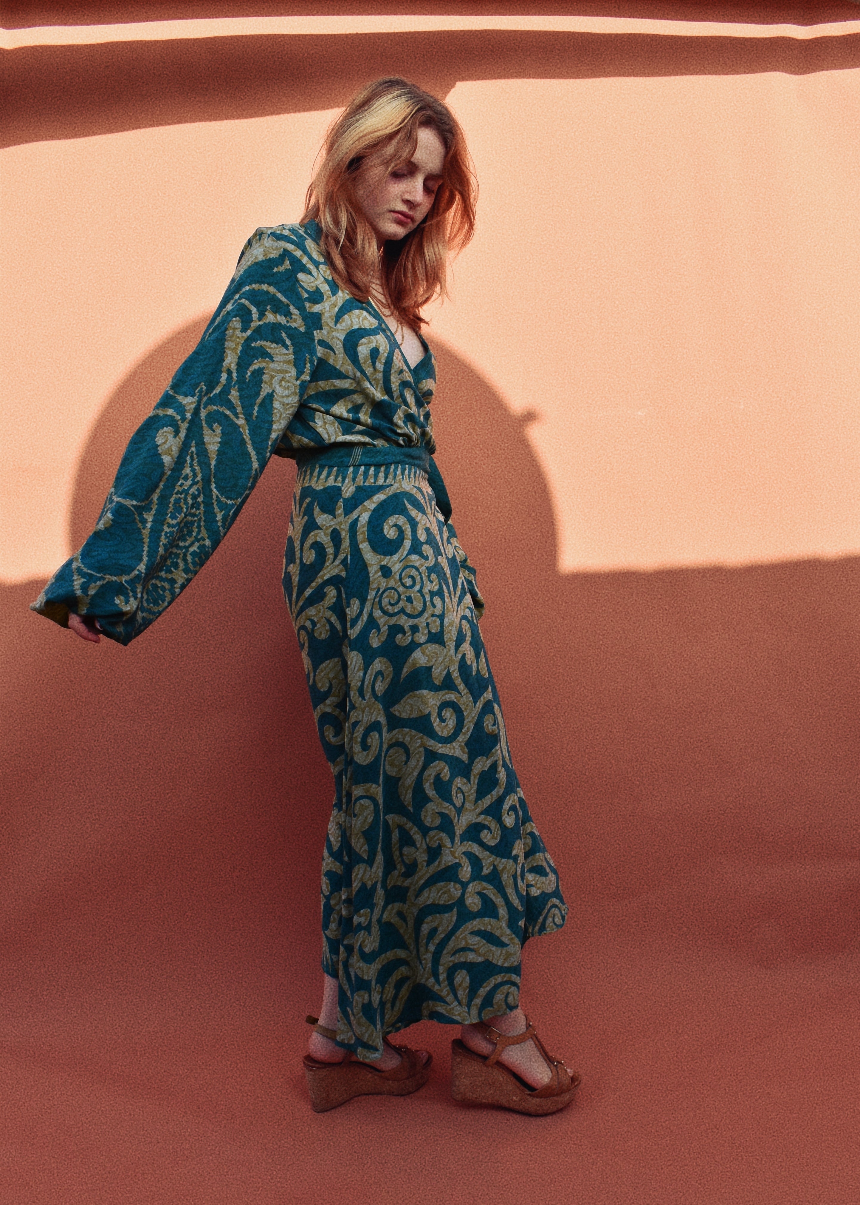 Caladium Wrap Silk Dress ~ Emerald XL