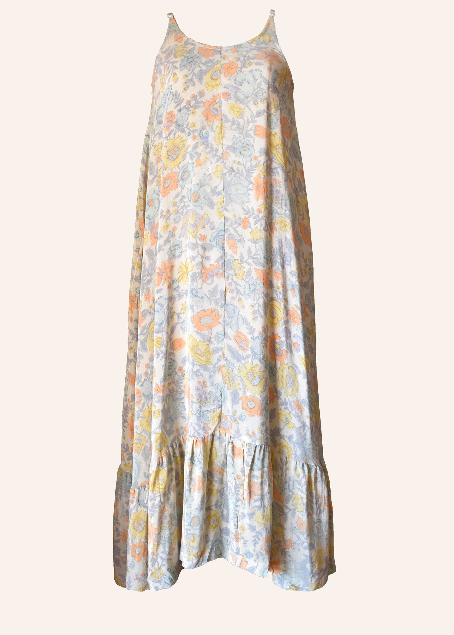Eustoma Silk Crepe Swing Maxi Dress ~ Creme L