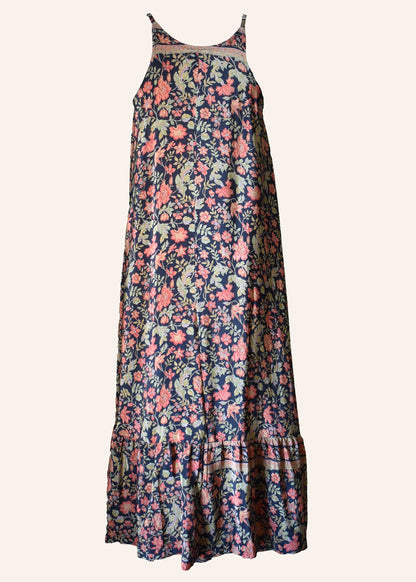 Eustoma Silk Crepe Swing Maxi Dress ~ Midnight L