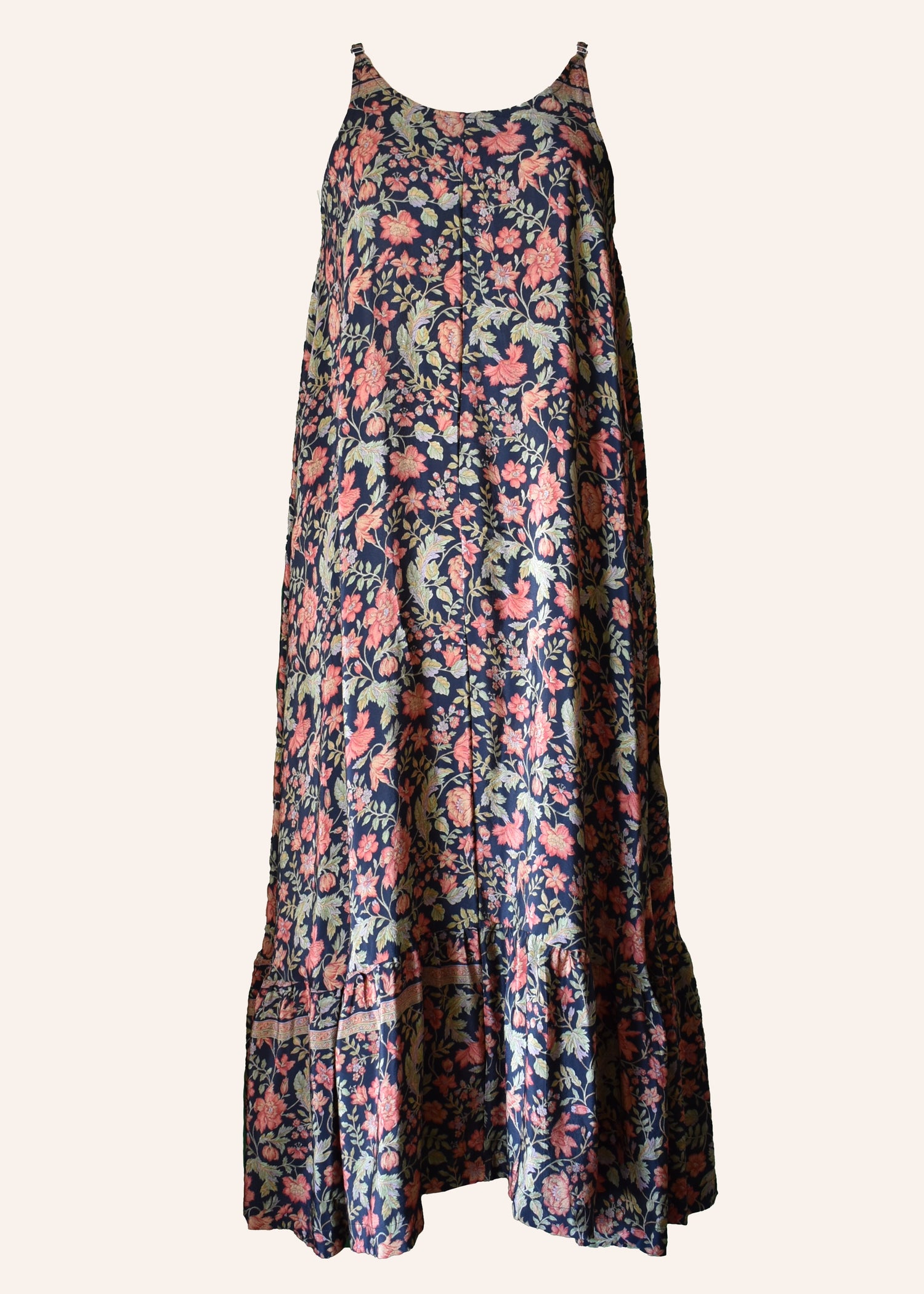 Eustoma Silk Crepe Swing Maxi Dress ~ Midnight L