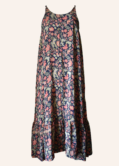 Eustoma Silk Crepe Swing Maxi Dress ~ Midnight L