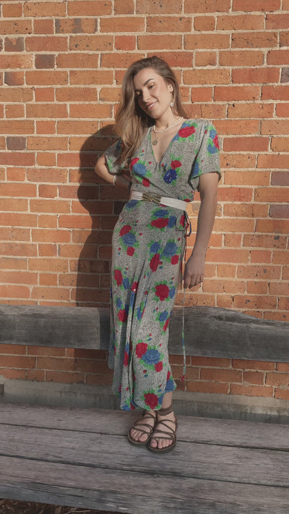 Liatris Silk Crepe Flutter Sleeve Wrap Dress ~ Cloisonné S