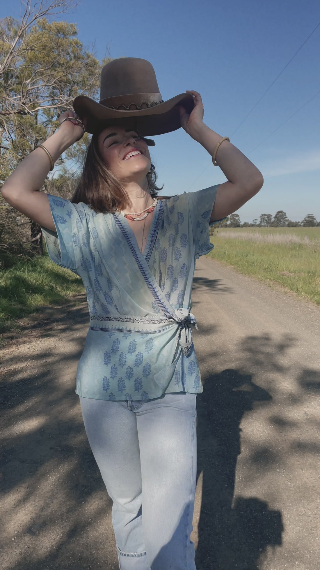 Bassia Silk Crepe Cross Tie Front Blouse ~ Powder M