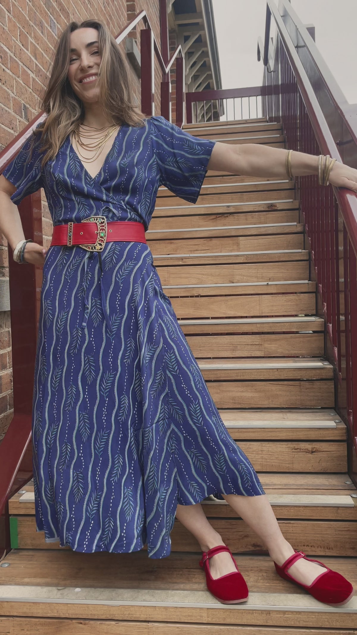 Liatris Silk Crepe Flutter Sleeve Wrap Dress ~ Saxony M