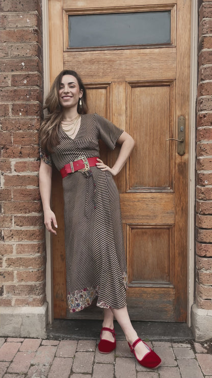 Liatris Silk Crepe Flutter Sleeve Wrap Dress ~ Licorice XS