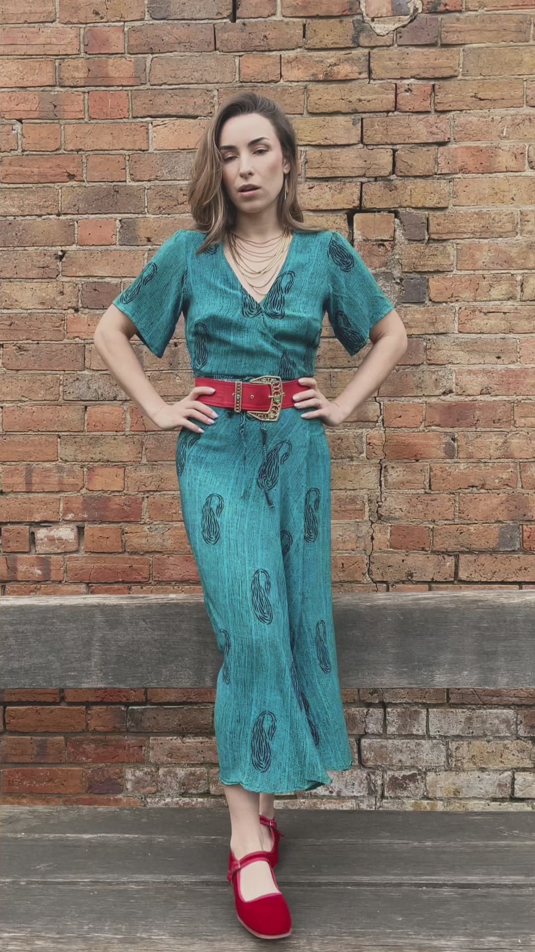 Liatris Silk Crepe Flutter Sleeve Wrap Dress ~ Heritage XS