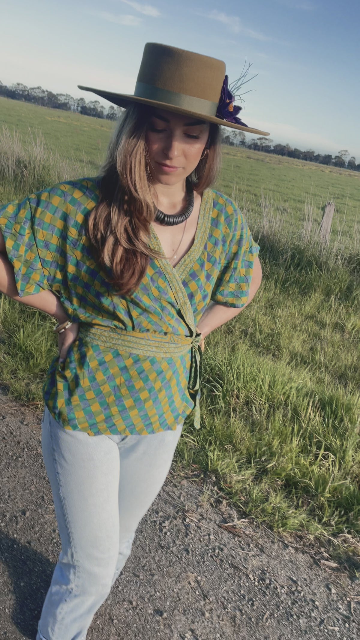Bassia Silk Crepe Cross Tie Front Blouse ~ Ming M