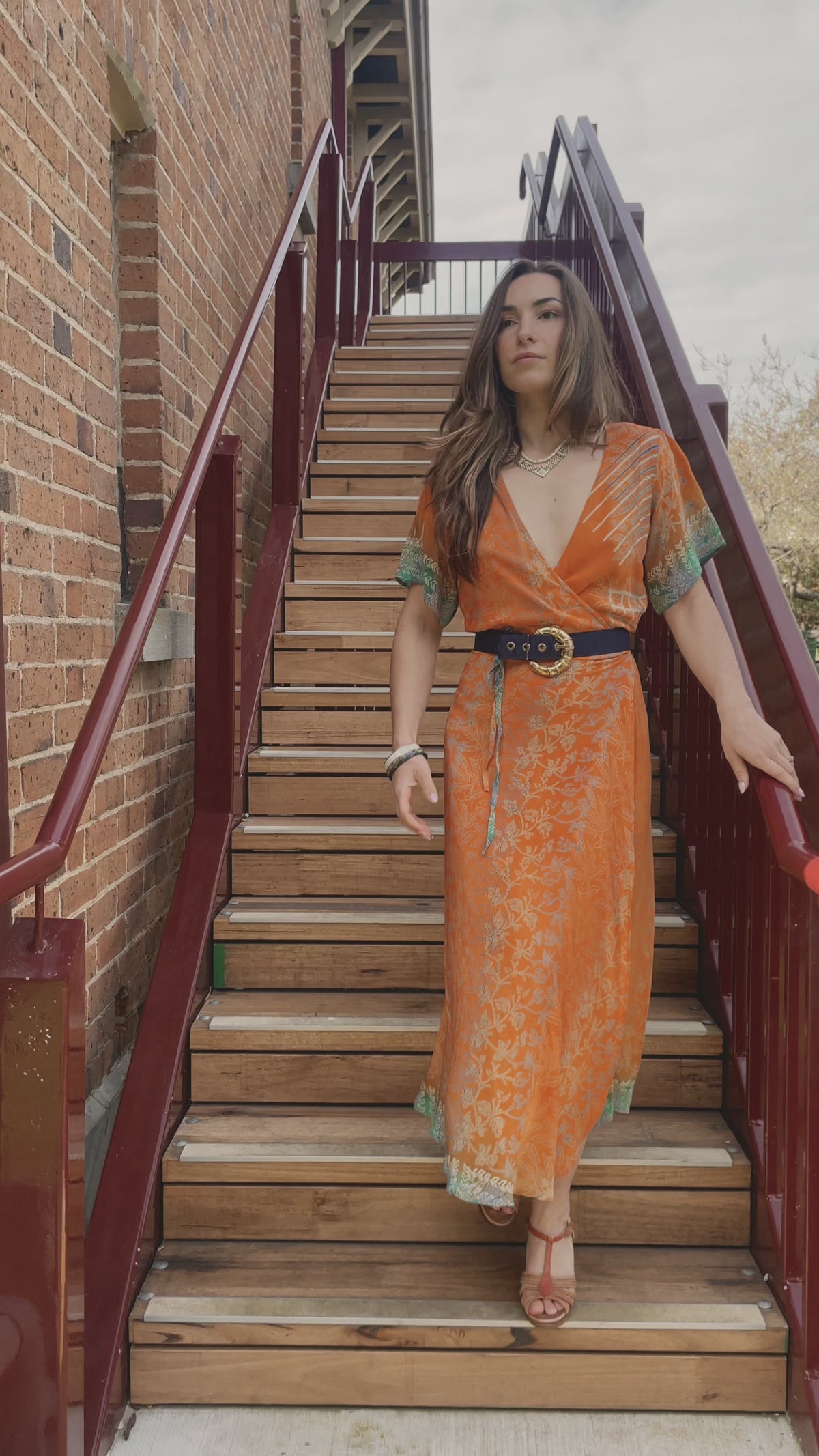 Liatris Silk Crepe Flutter Sleeve Wrap Dress ~ Spice S