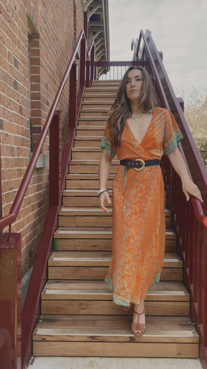 Liatris Silk Crepe Flutter Sleeve Wrap Dress ~ Spice S