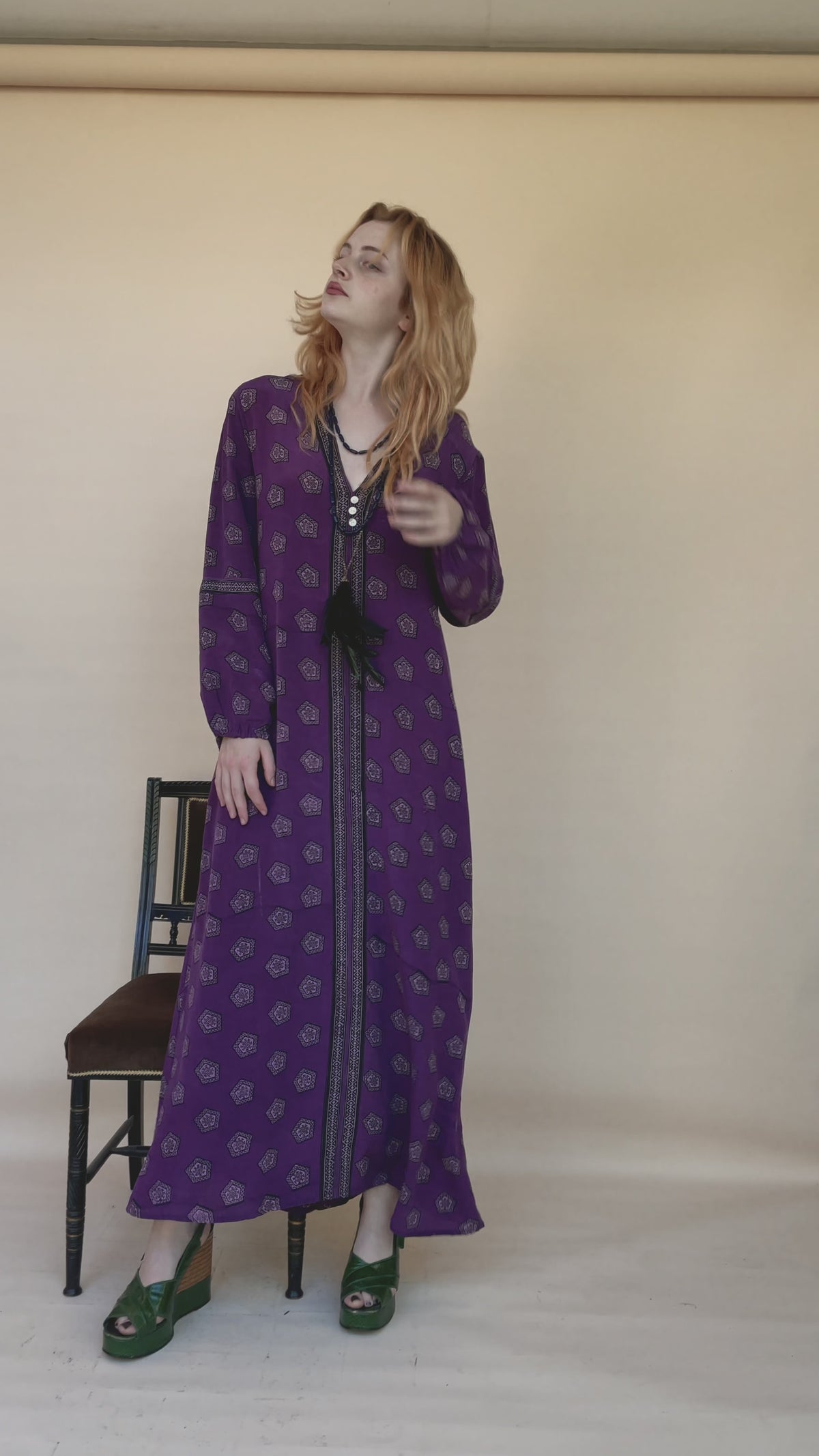 Zea Silk Crepe Kaftan Maxi Dress ~  Claret XS