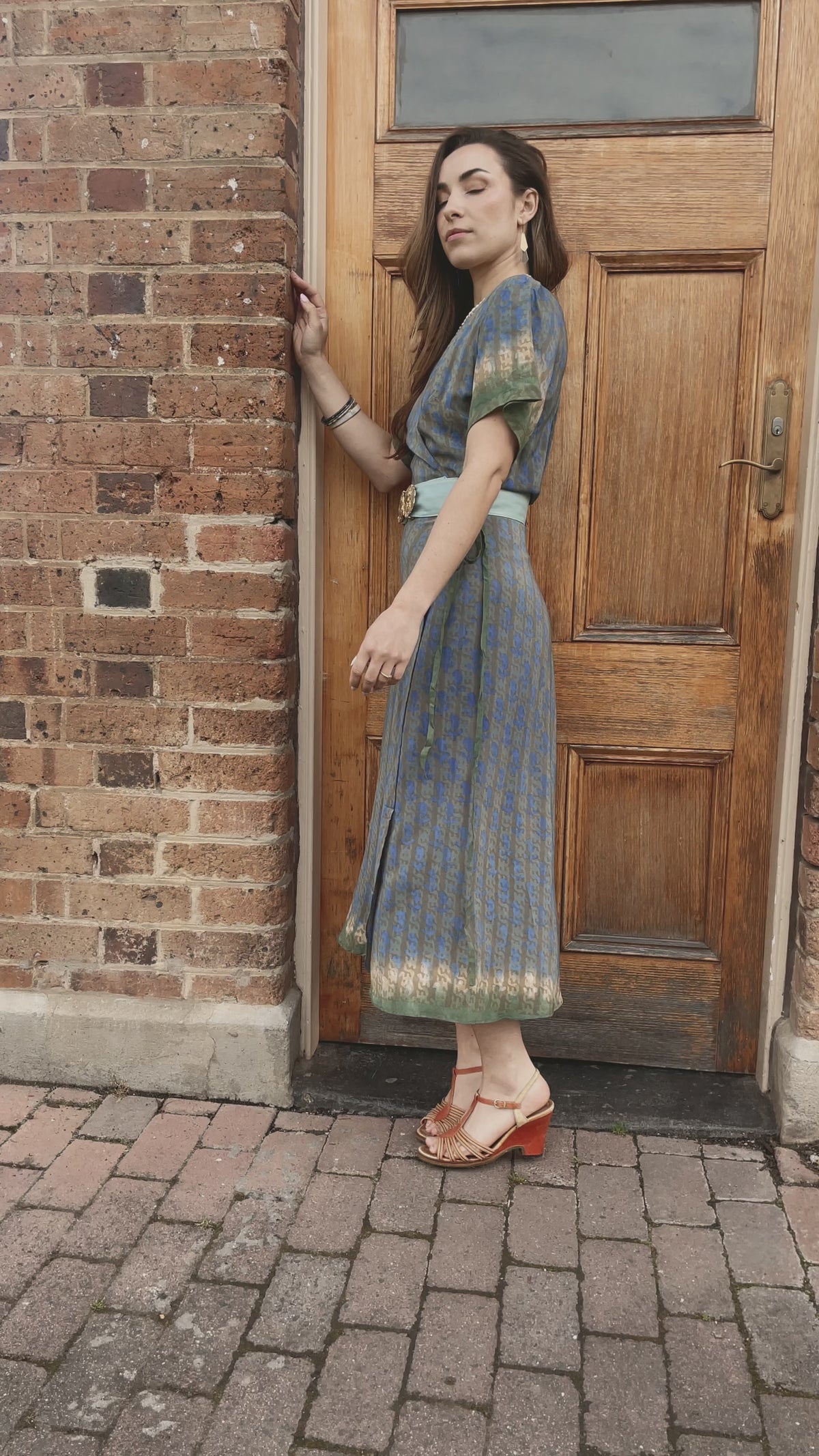 Liatris Silk Crepe Flutter Sleeve Wrap Dress ~ Ocean Mist S