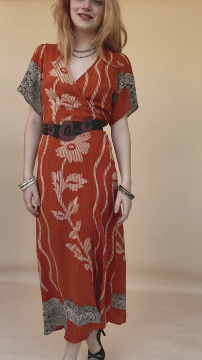 Liatris Silk Crepe Flutter Sleeve Wrap Dress ~ Tangerine S