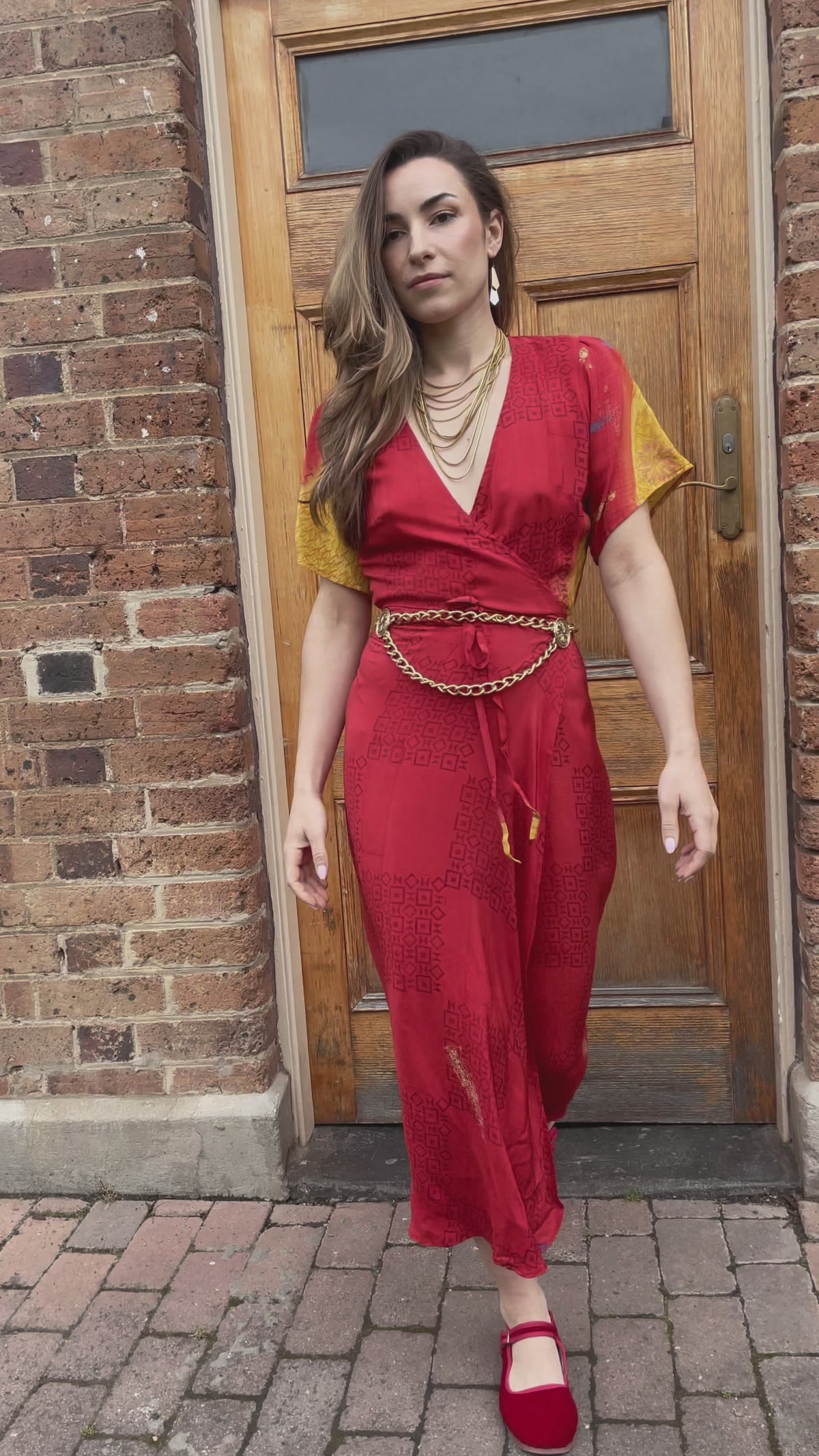 Liatris Silk Crepe Flutter Sleeve Wrap Dress ~ Fiesta S
