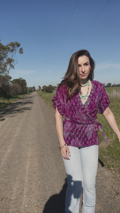 Bassia Silk Crepe Cross Tie Front Blouse ~ Serice M