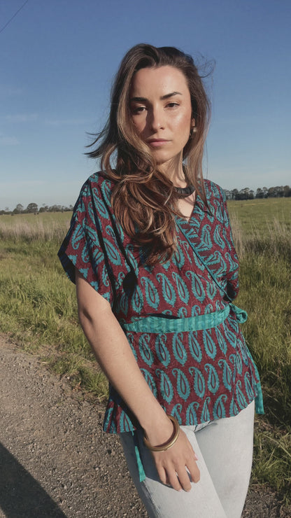 Bassia Silk Crepe Cross Tie Front Blouse ~ Danube L