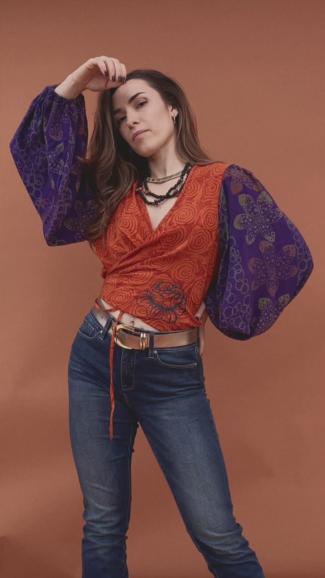 Hoya Silk Crepe Balloon Sleeve Wrap Top ~ Puffin L