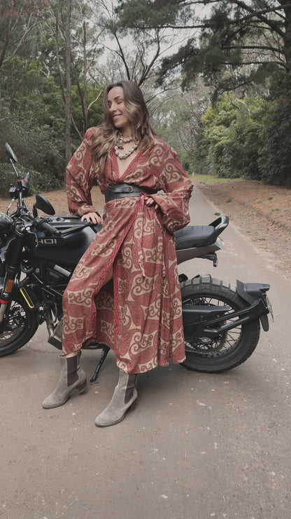 Caladium Wrap Silk Dress ~ Picante XL