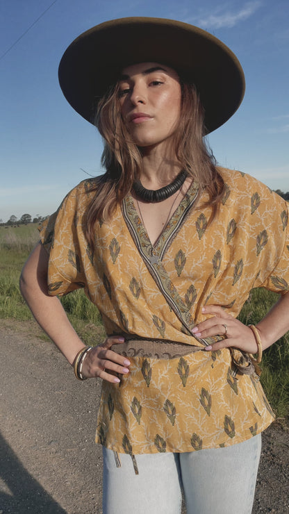 Bassia Silk Crepe Cross Tie Front Blouse ~ Amber M
