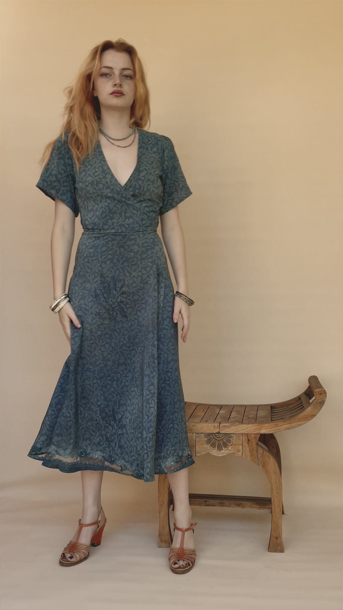 Liatris Silk Crepe Flutter Sleeve Wrap Dress ~ Watermark XS